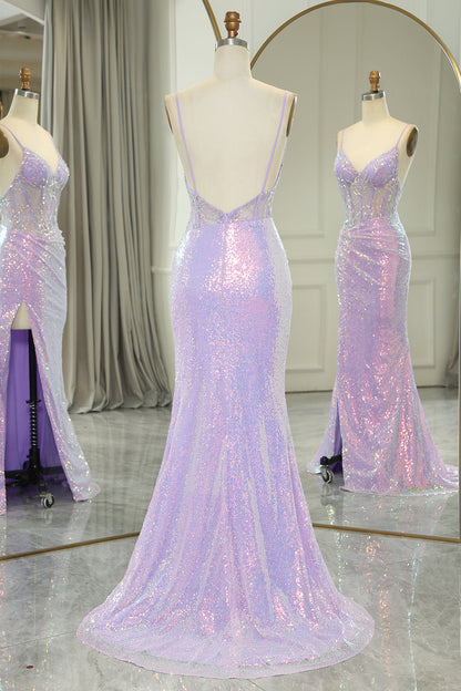 Mermaid Backless Long Corset Prom Dress With Slit