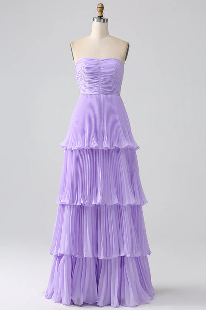 A-Line Sweetheart Tiered Floor Length Chiffon Bridesmaid Dress