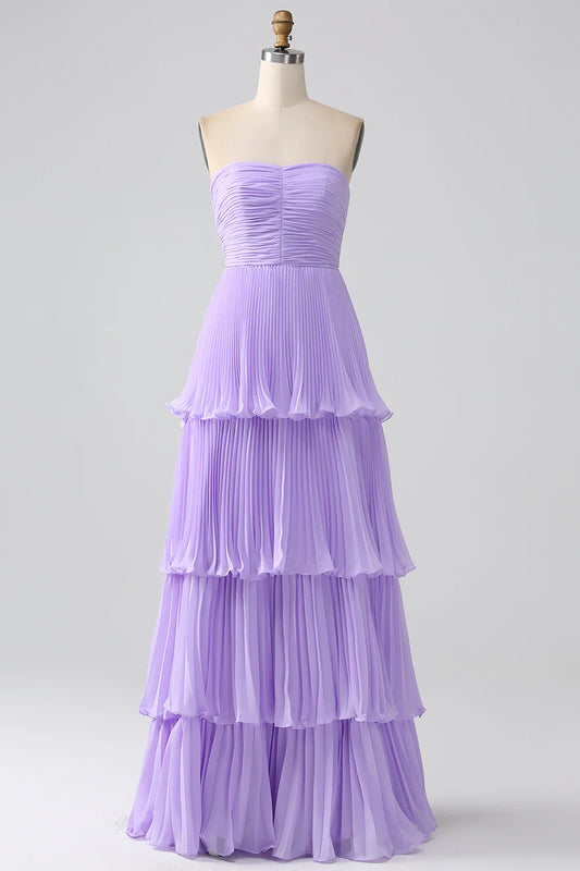 A-Line Sweetheart Tiered Floor Length Chiffon Bridesmaid Dress