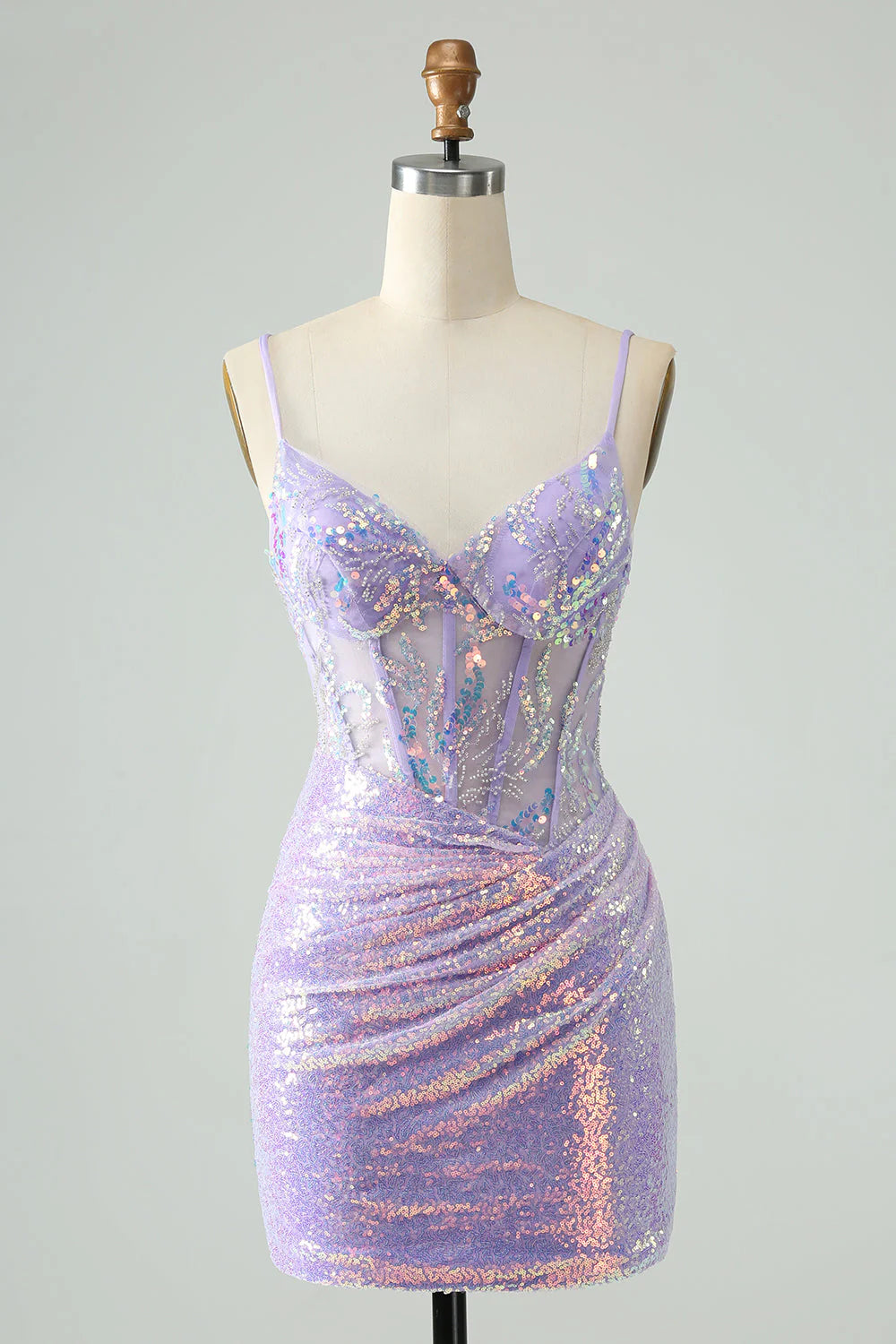 Lilac Tight Spaghetti Straps Corset Short Homecoming Dress