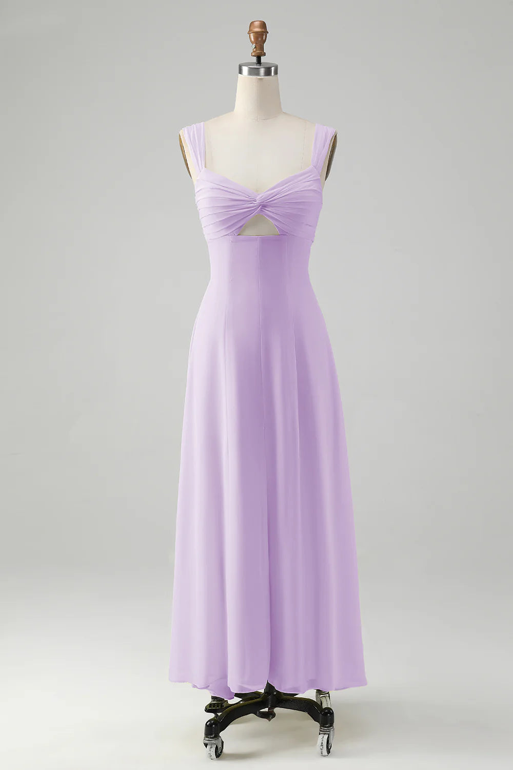 A Line Square Neck Keyhole Long Bridesmaid Dress