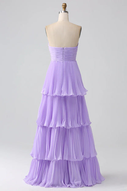 A-Line Sweetheart Tiered Floor Length Chiffon Bridesmaid Dress