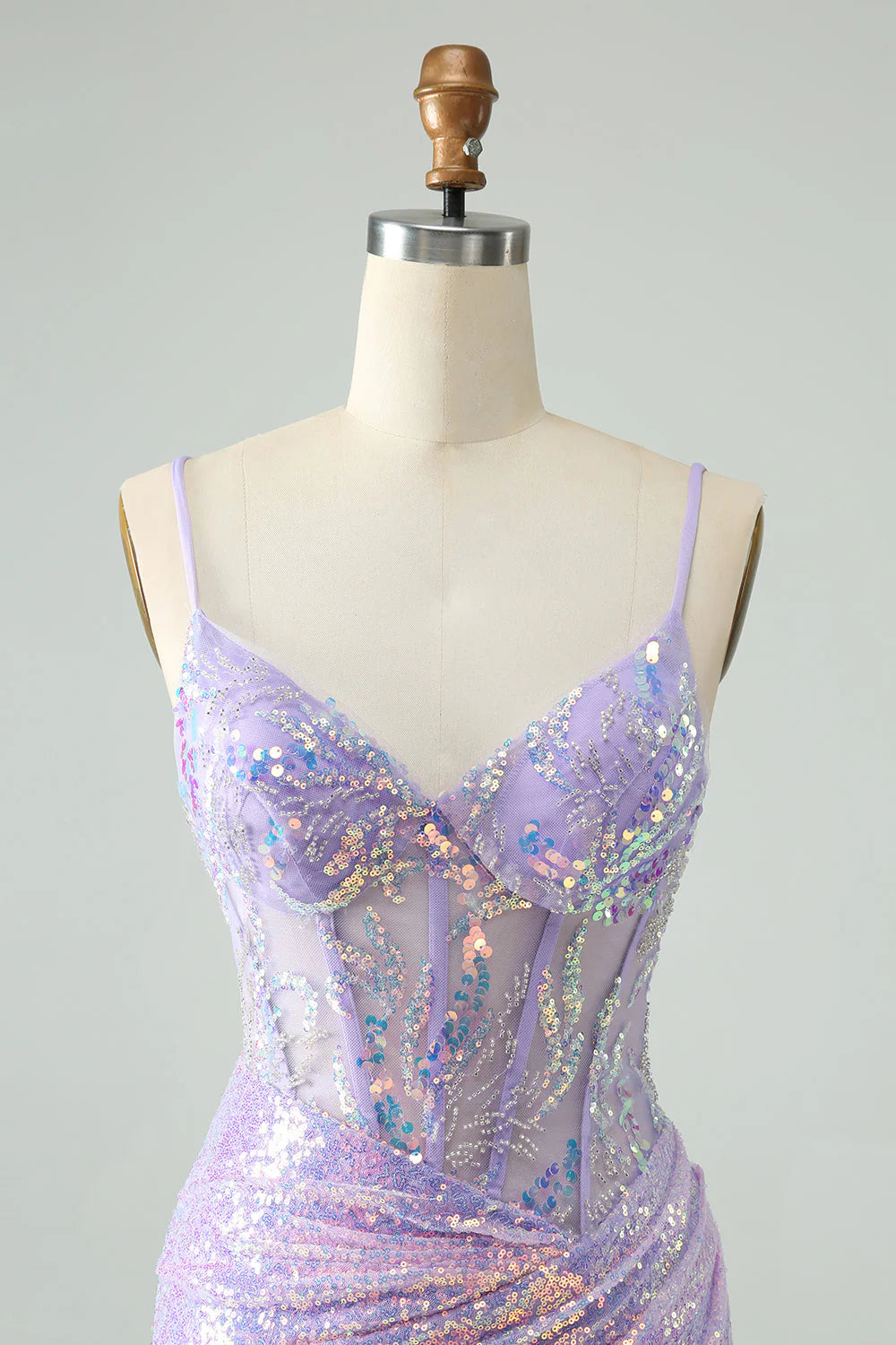 Lilac Tight Spaghetti Straps Corset Short Homecoming Dress