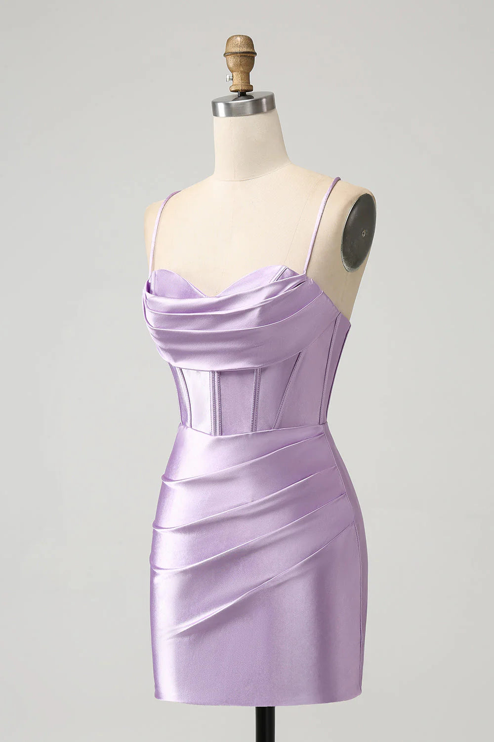 Bodycon Spaghetti Straps Corset Satin Short Homecoming Dress