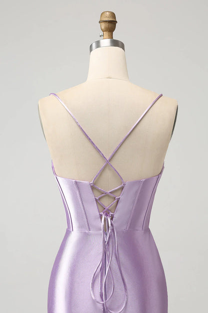 Bodycon Spaghetti Straps Corset Satin Short Homecoming Dress