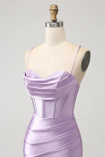 Bodycon Spaghetti Straps Corset Satin Short Homecoming Dress