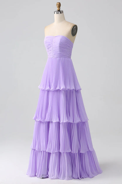 A-Line Sweetheart Tiered Floor Length Chiffon Bridesmaid Dress