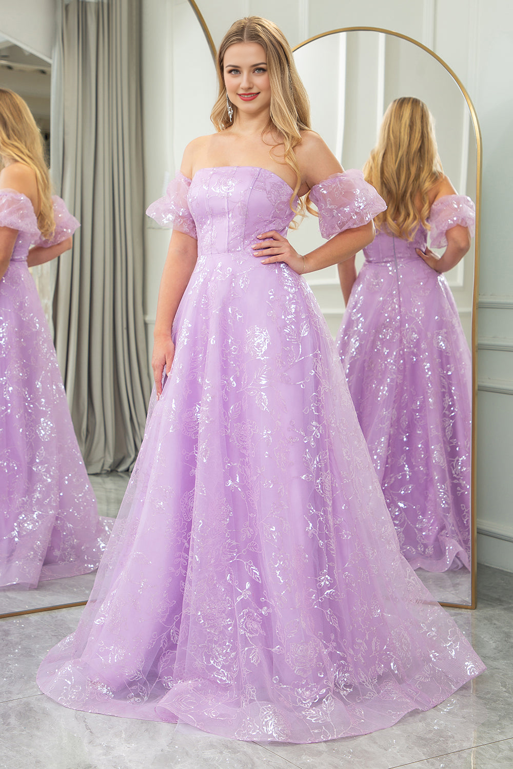 A-Line Strapless Tulle Long Prom Dress With