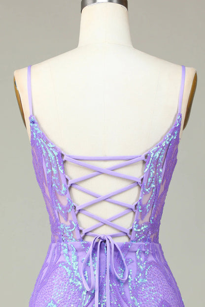 Stylish Lilac Bodycon Sequins Corset Homecoming Dress