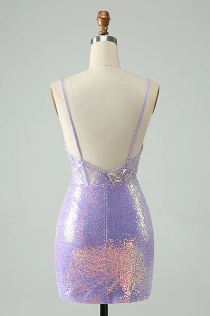 Lilac Tight Spaghetti Straps Corset Short Homecoming Dress
