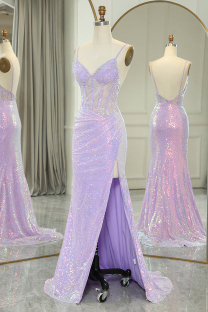 Mermaid Backless Long Corset Prom Dress With Slit