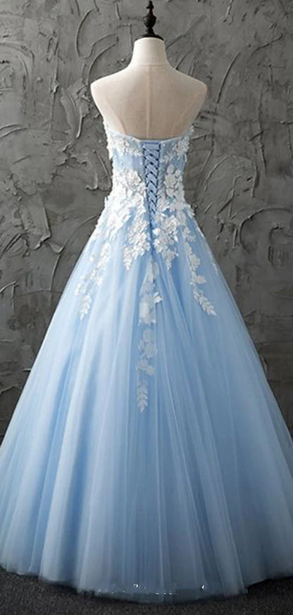 A charming blue sleeveless A-line sweet sheer dance dress