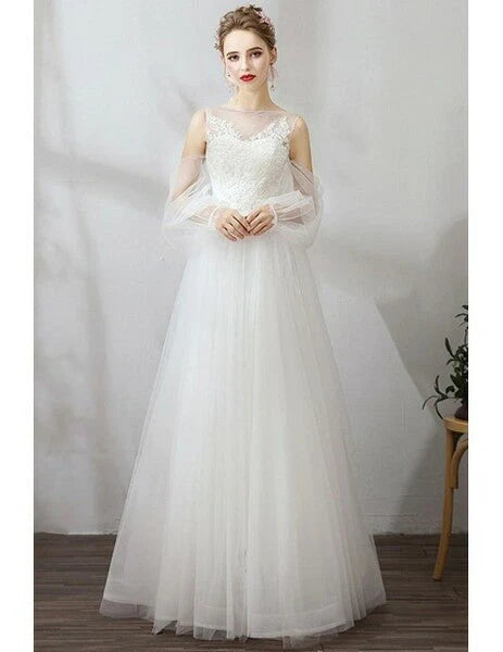 Long sleeved beautiful floral lace bohemian chiffon wedding dress