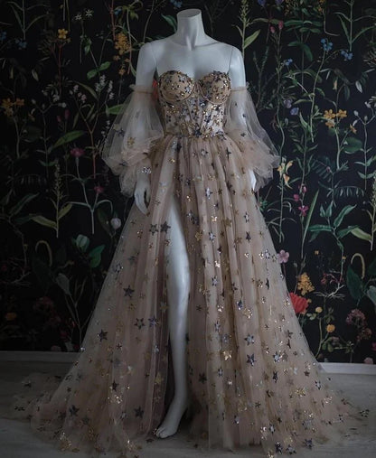 Long sleeved Sweet and Elegant Ball Dress A Series Long Evening Dress