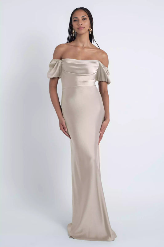 Luxurious satin straight neckline hanging tight corset, one shoulder tight corset, back mid zip Bridesmaid Dresses