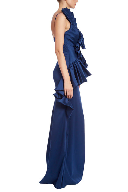 Badgley Mischka pleated swirl Spaghetti Strap Prom Dresses ﻿