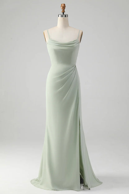 Sheath Spaghetti Straps Floor Length Chiffon Bridesmaid Dress