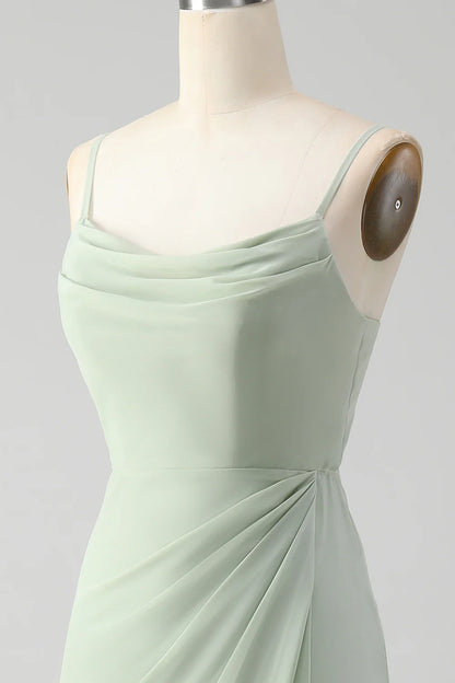 Sheath Spaghetti Straps Floor Length Chiffon Bridesmaid Dress