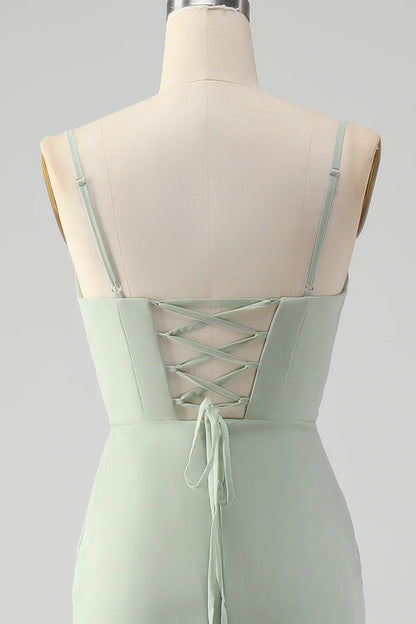 Sheath Spaghetti Straps Floor Length Chiffon Bridesmaid Dress