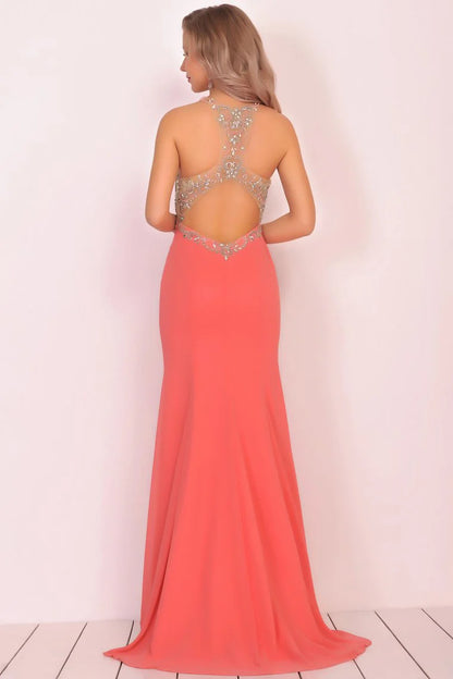 Beaded slit elegant mermaid curved chiffon formal dress