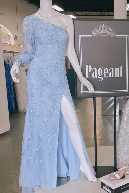 Elegant and noble mermaid sheer single shoulder long sleeved split ball dress