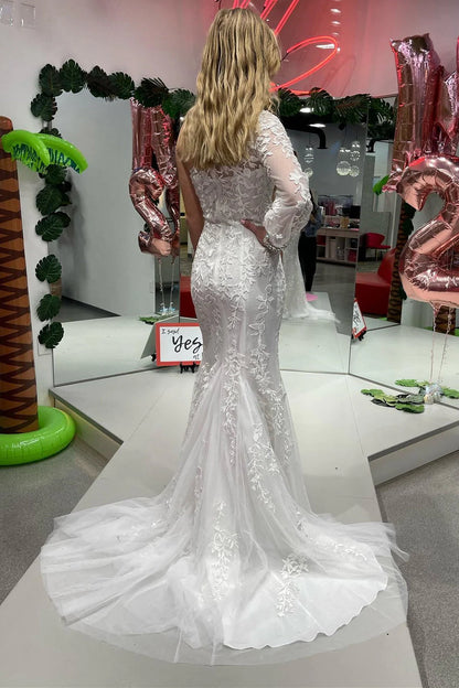 Elegant and noble mermaid sheer single shoulder long sleeved split ball dress