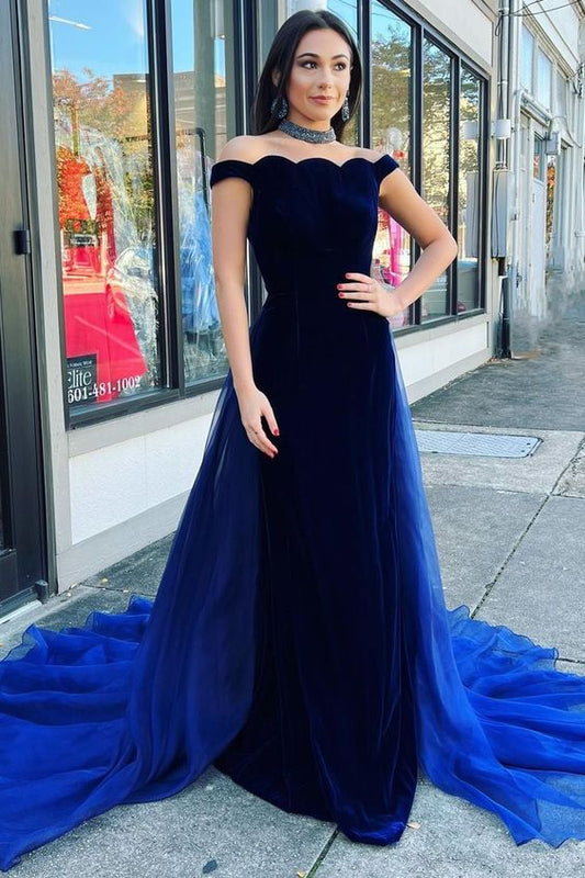 Elegant mermaid velvet off shoulder beauty pageant party dress