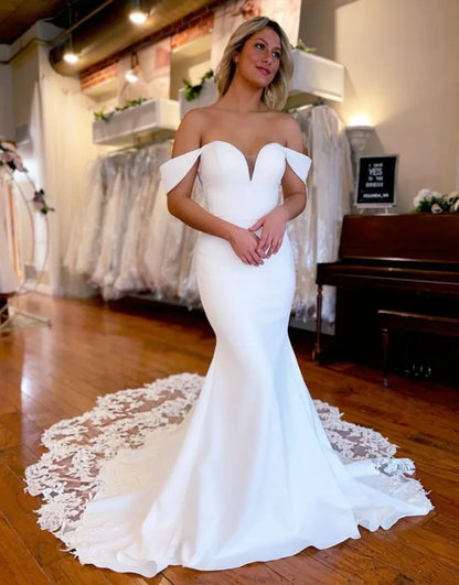 Mermaid sexy off shoulder chapel dress decorated with stickers