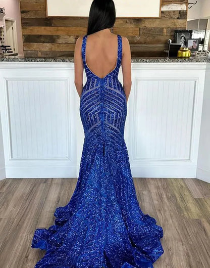 Sexy elegant slim fit mermaid sequin mesh ball dress