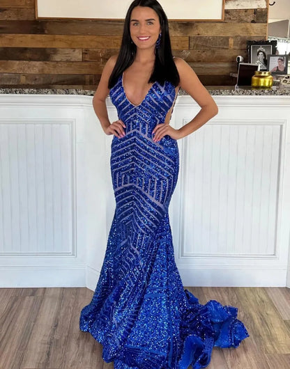 Sexy elegant slim fit mermaid sequin mesh ball dress