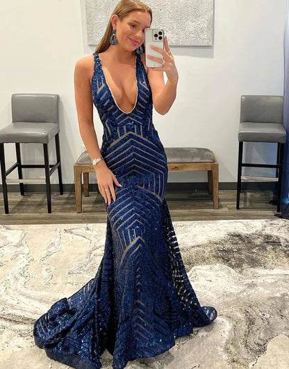 Sexy elegant slim fit mermaid sequin mesh ball dress