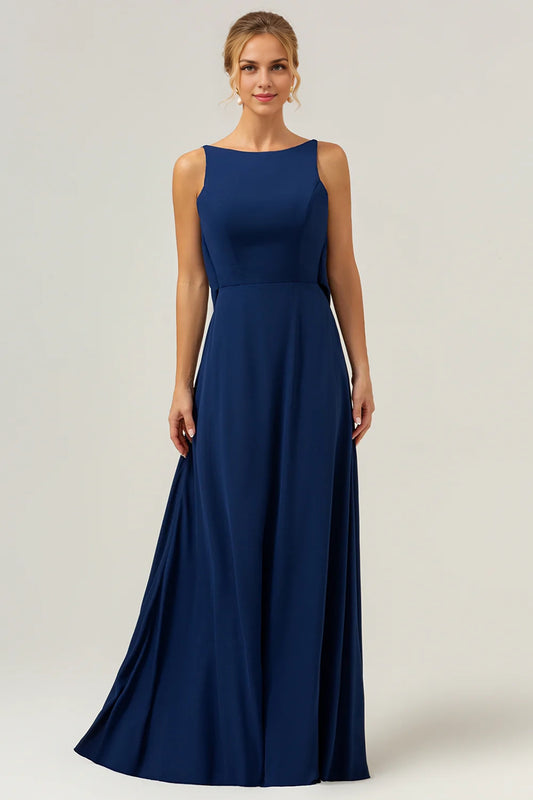 Mermaid backless long chiffon slim fit sleeveless bridal mother dress