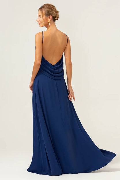 Mermaid backless long chiffon slim fit sleeveless bridal mother dress