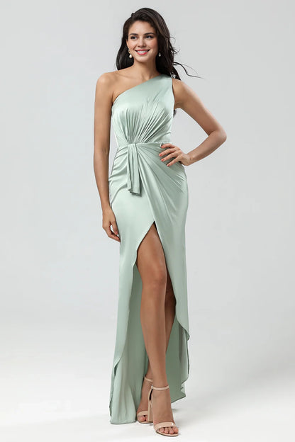 Mermaid one shoulder pleated ruffled bridesmaid dress