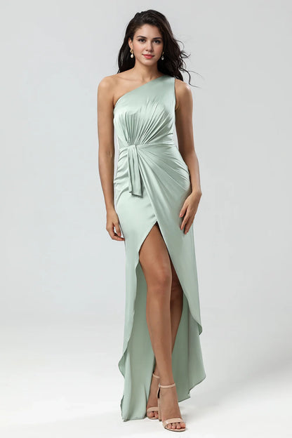 Mermaid one shoulder pleated ruffled bridesmaid dress