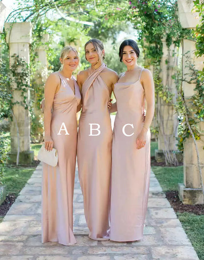 Scattered tulle silk powder blusher long bridesmaid dress