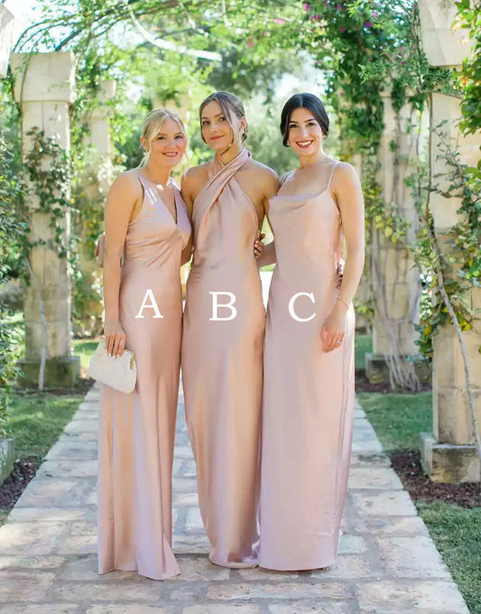 Scattered tulle silk powder blusher long bridesmaid dress