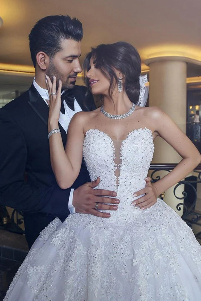 Elegant off the shoulder long ball dress with inlay and lace beaded wedding dress