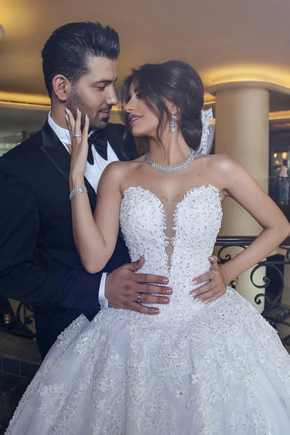 Elegant off the shoulder long ball dress with inlay and lace beaded wedding dress