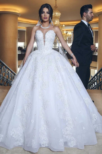 Elegant off the shoulder long ball dress with inlay and lace beaded wedding dress