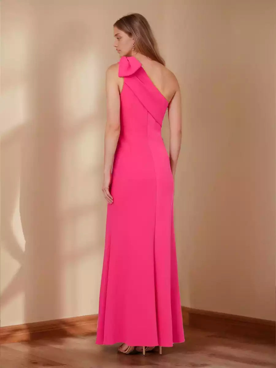 Mother of the Bride Dresses, one shoulder bow with full charm, slim fit and long design