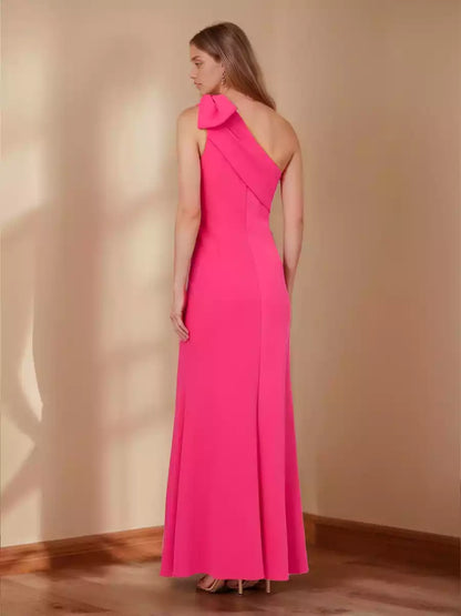 Mother of the Bride Dresses, one shoulder bow with full charm, slim fit and long design