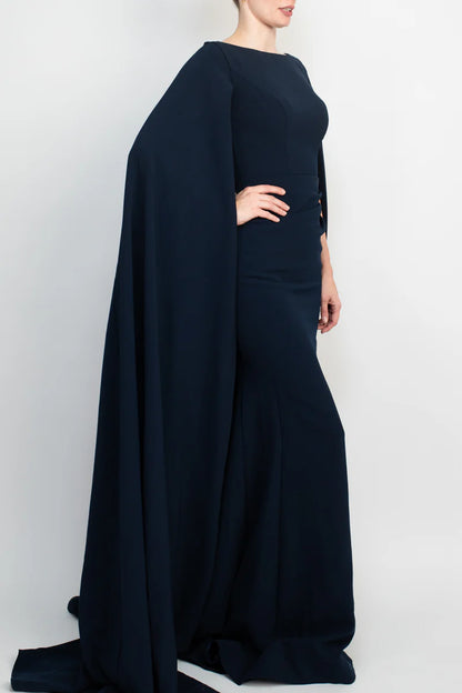 Jovani boat neck cape evening with zipper closure crepe Prom Dresses ﻿