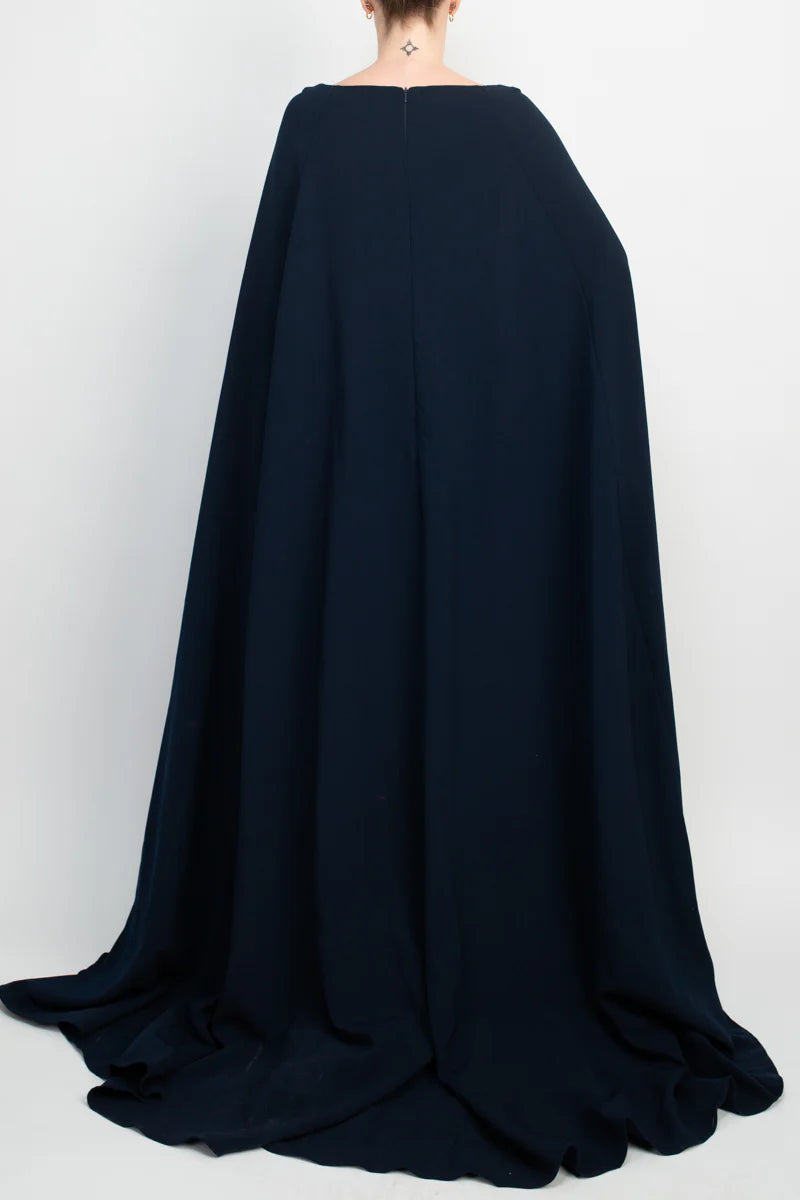 Jovani boat neck cape evening with zipper closure crepe Prom Dresses ﻿