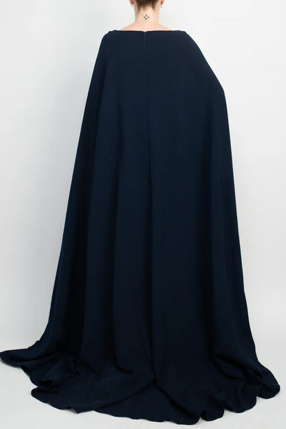 Jovani boat neck cape evening with zipper closure crepe Prom Dresses ﻿