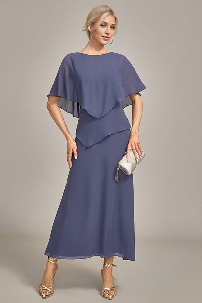 Sheath Scoop Tea-Length Chiffon Mother of the Bride Dress