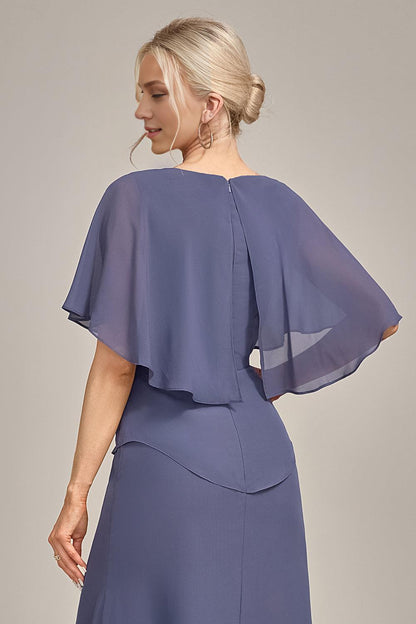 Sheath Scoop Tea-Length Chiffon Mother of the Bride Dress