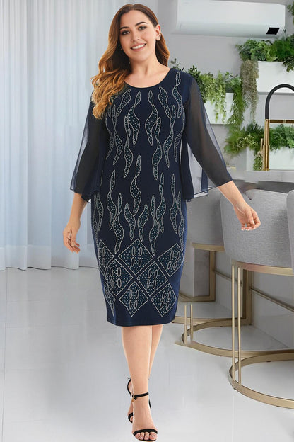Round Neck Elegant Pencil Bodycon Plus Size Midi Dress