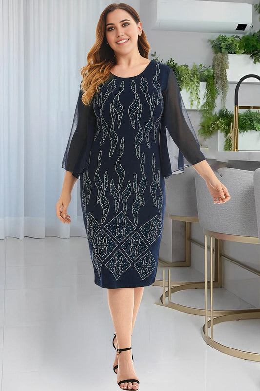 Round Neck Elegant Pencil Bodycon Plus Size Midi Dress