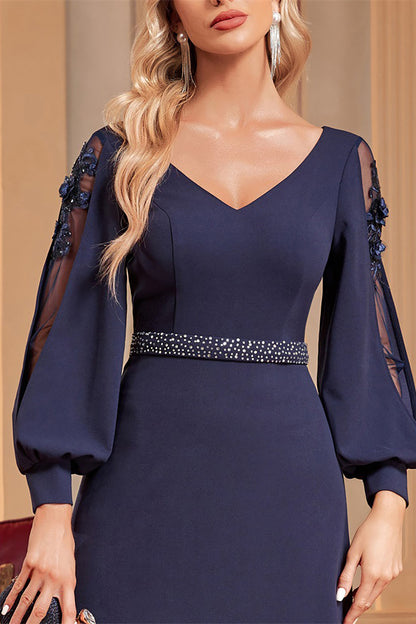 A-Line Long Sleeves Floor Length Mother of the Bride Dresses with Beading